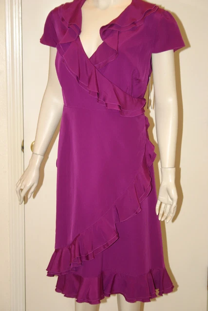 MERONA Wrap Dress NEW~REDUCED~RUFFLES~NWT~FUSCHIA PURPLE~LINED~SZ 14~FREE H