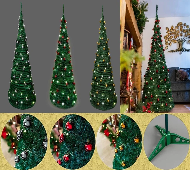 PRE LIT POP Up Christmas Tree LED Lights Decorated Baubles Xmas