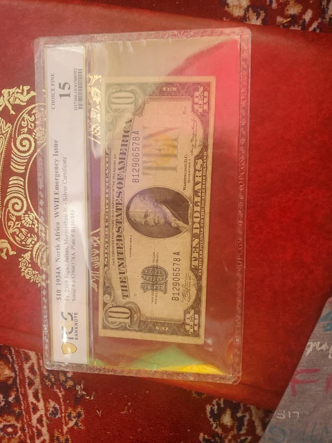 1934 A $10 TEN Dollar NORTH AFRICA Emergency Issue Silver Certificate Note