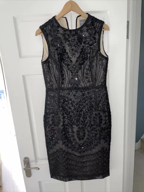 PHASE EIGHT Black Sequin and Lace Evening /Cocktail Dress Size 12