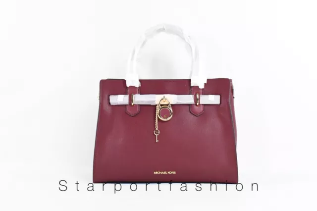 Michael Kors Hamilton Medium Satchel Pebbled Leather Crossbody Bag Dark Cherry