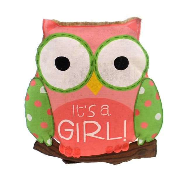 Home & Garden WHOOO'S CUTEST IT'S A GIRL Fabric Baby Announcement Sign 9719640