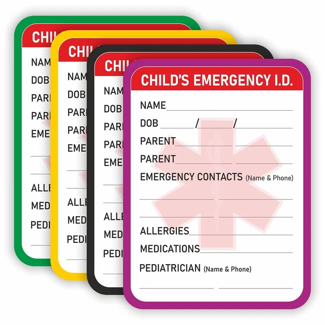 Infant Emergency Contact Sticker Pack of 24 4x3 Child Information