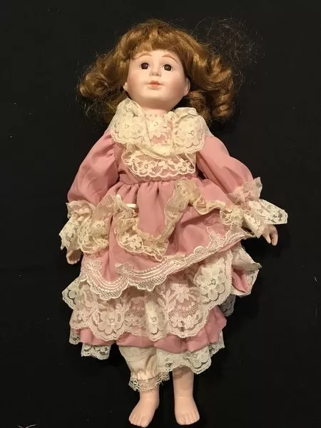 Marian Yu Designs MYD Porcelain Doll with Stand Pink Cream Lace