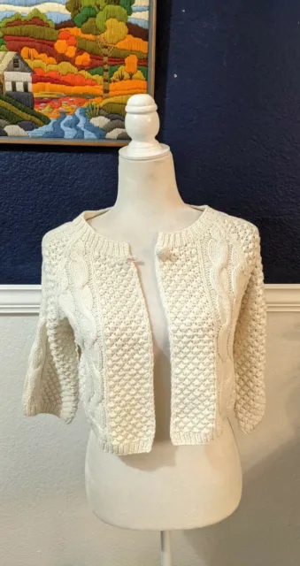Lily Stanhope Knit White Cropped Cardigan Sweater Button Cotton Blend Sz Small S