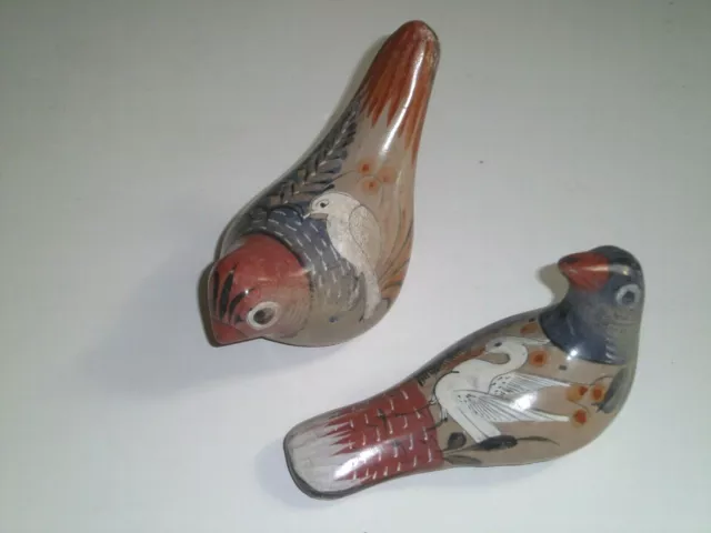 Vintage Mexican Pottery Birds | Pair ~ Figurines | Hand Painted Folk Art