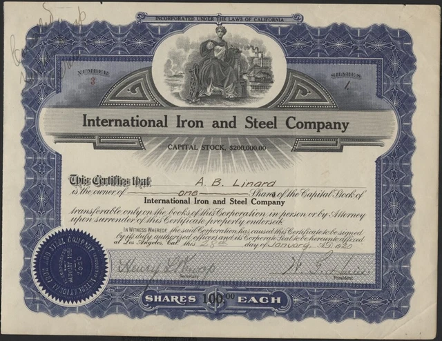 International Iron And Steel Company, Los Angeles, California, 1920