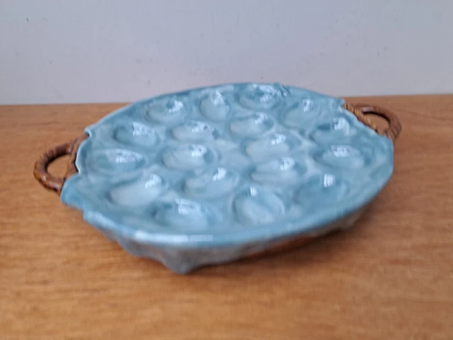 Placa de huevo de cerámica de colección años 60 70 cesta azul tejido cocina exhibición almacenamiento