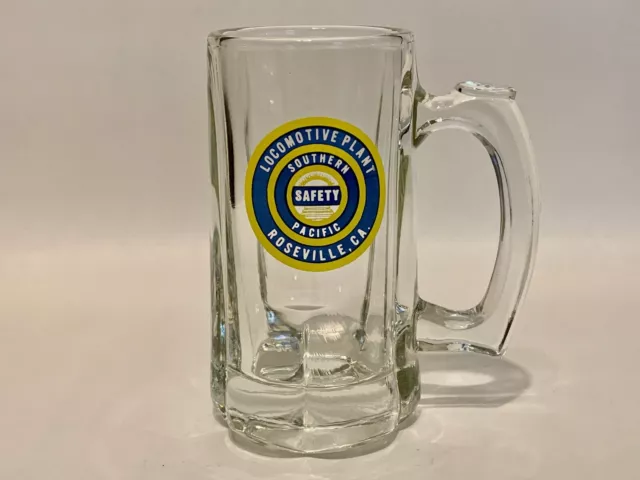 Southern Pacific Railroad Safety Award Glass Beer Mug Roseville Locomotive Plant
