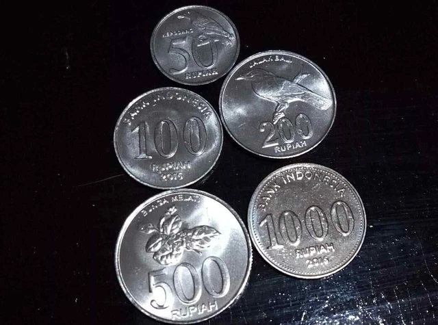 Indonesia 5 Coin Set 50,100,200,500,1000 Rupiah Unc Bird And Fauna Aluminum