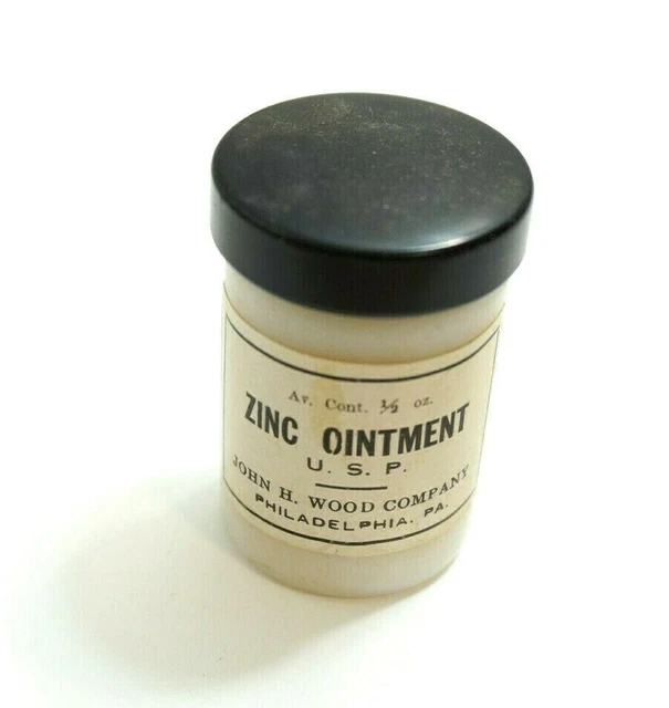 Antique Zinc Ointment Usp 1/2 Oz Jar By John Wood Company With Contents / Full