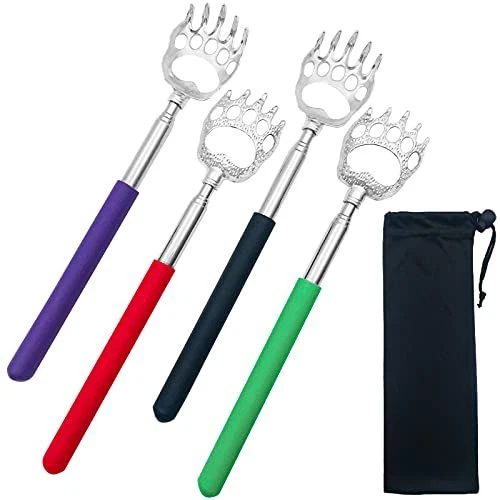 CLRBEATTY Upgrade-4Pcs Back Scratcher Extendable, Bear Red Green Purple Black