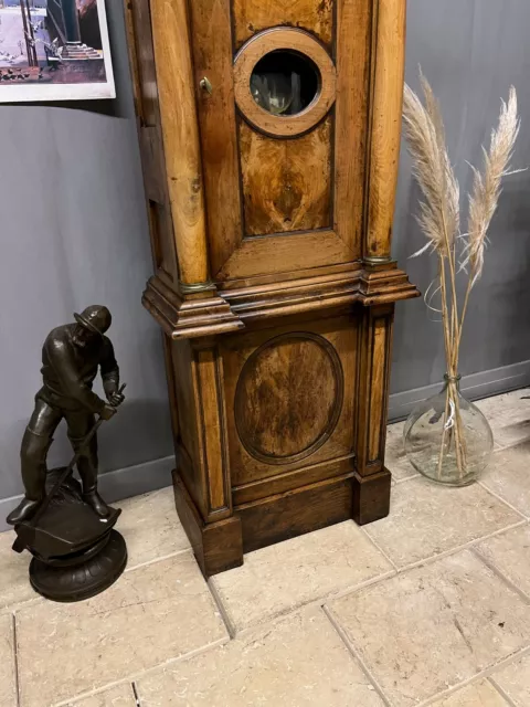 Ancienne Horloge Comtoise Empire  de parquet à colonnes en noyer Rive de Gier 3