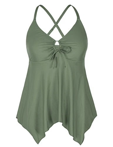 Mycoco Women's Tummy Control Front Tie Swim Top Cross Back Tankini Top Flowy