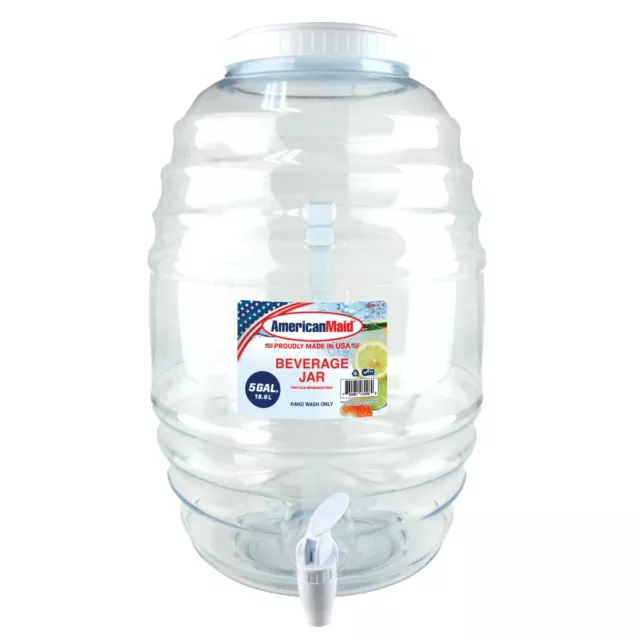 Heavy Duty Plastic Large Vitrolero Aguas Frescas Plastic Water Container  Pitcher Dispenser Jug with Lid, 5 gal,20 L - Clear, 17 x 11- BPA Free 