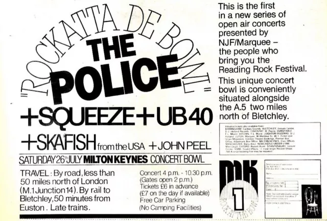 Npbk09 Advert 7X11 Rockatta De Bowl 26/7/1980 The Police. Squeeze. Ub40