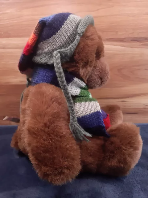 Lord & Taylor GUND Plush Brown 18" Seated Teddy Bear Knit Scarf Hat 2