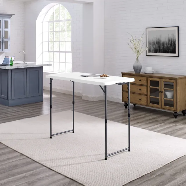 4 Foot Adjustable Height Premium Folding Table, White Granite