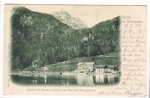 uralte AK Urfeld am Walchensee Gasthof/Pension am See mit Herzogstand 1901 //29