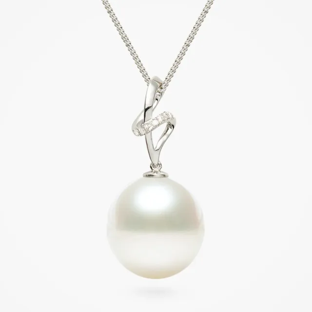Big 13.9×15mm White Australian South Sea Cultured Pearl Pendant 14k White Gold