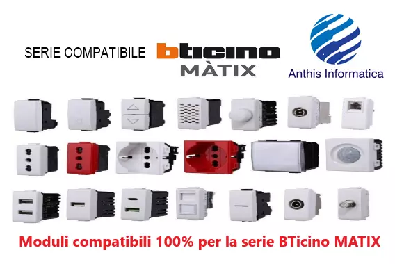 Serie Compatibile Bticino Matix Frutti Presa Lan Pulsante Deviatore Usb Tv