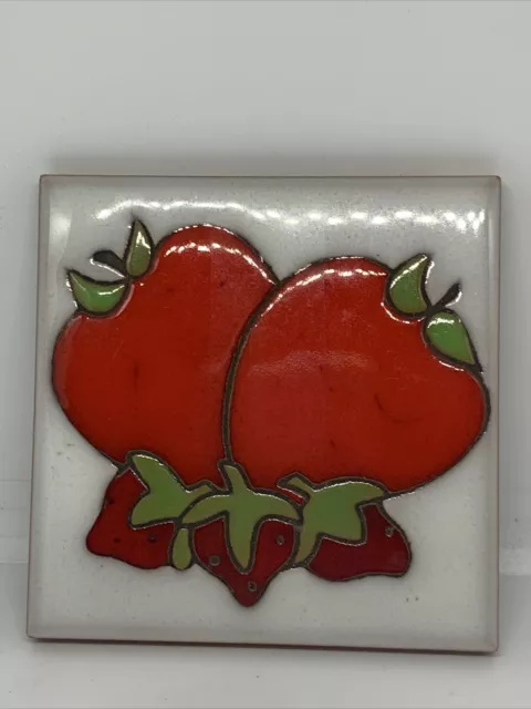 VTG Italian Italy 4” Clay TILE  TRIVET No 98 Hand Painted Strawberry