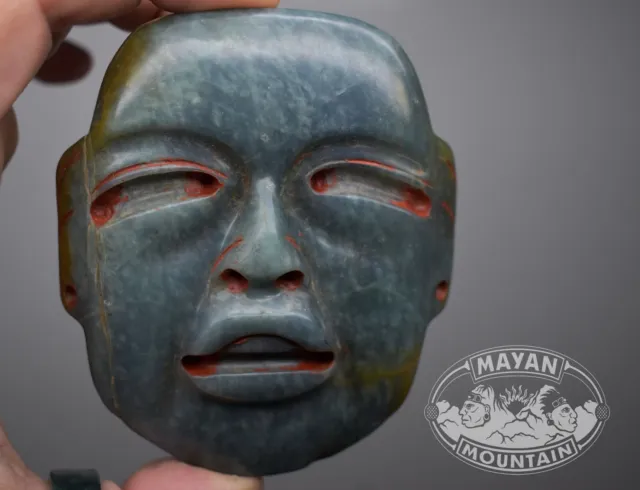 Huge Olmec Face Mask Pendant Guatemalan Maya Jadeite Jade Guatemala