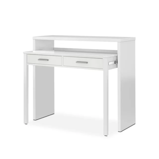 Mesa consola escritorio, mesa extensible, mesa para despacho, Blanco Artik