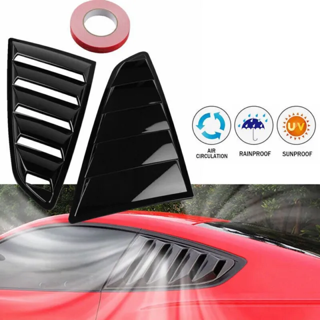 1 Pair Quarter Side Window Scoop Louver Cover For Ford Mustang 15-21 Gloss Black