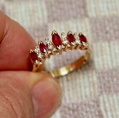 2Ct Marquise Lab Created Red Ruby Womens Band Ring 14K Yellow Gold Plated Silver