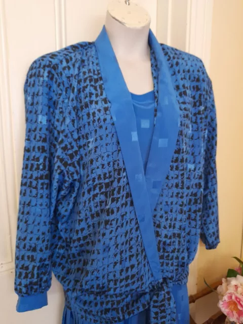 VINTAGE 1980's MARK SHAW BLUE DRESS WITH PLEATS  & AN OVERLAY LONG SLEEVE TOP 2