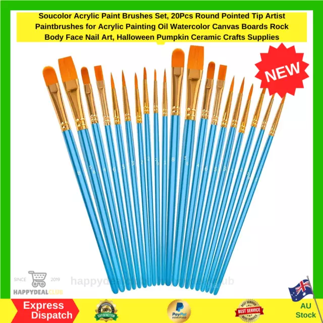 Soucolor Acrylic Paint Brushes Set, 20Pcs Round Pointed Tip Artist Paintbrushes