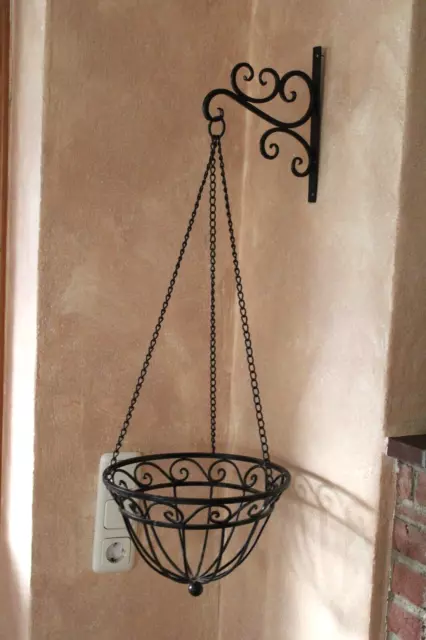 Blumenampel mit Wandhalter, Metall Dunkelbraun, Blumenkorb zum Hängen mit Halter