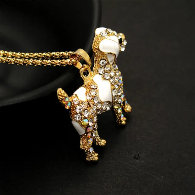 Fashion Women Cute White Enamel Crystal Dog Rhinestone Pendant Chain Necklace 3