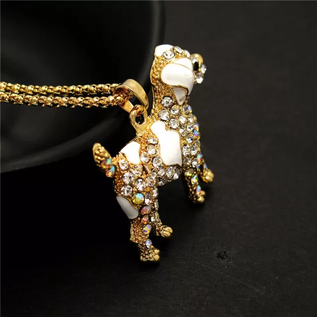 Fashion Women Cute White Enamel Crystal Dog Rhinestone Pendant Chain Necklace 3
