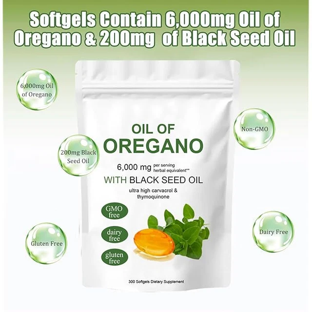 Oil Of Oregano 6000mg Softgels – 300 Capsules – With Black Seed Oil – Immune Support, Antioxidant - View #3