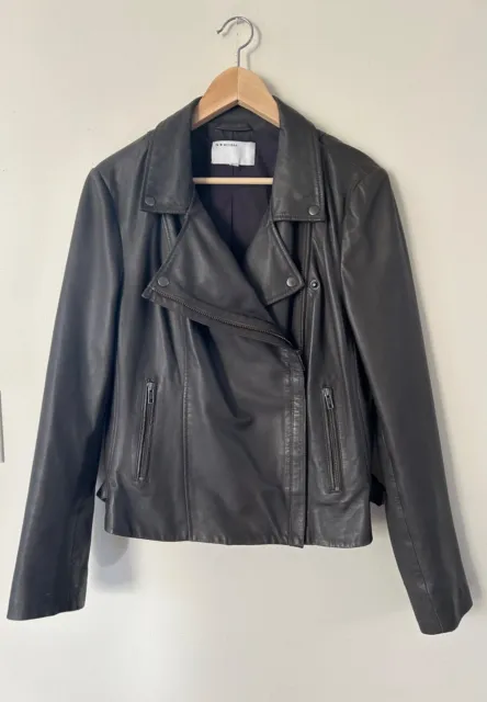 Muubaa Leather Rosario Biker Slate Grey Jacket Size UK 16 (Large)
