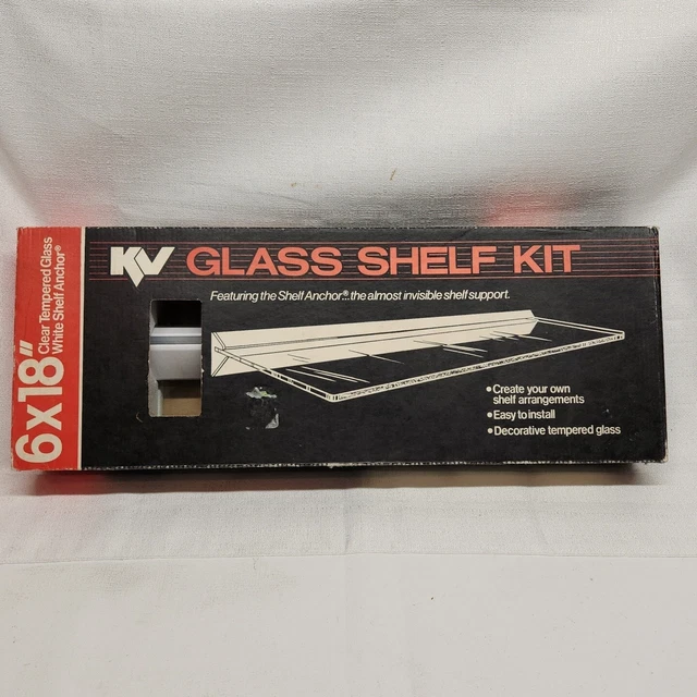 KV Knape & Vogt Clear Glass Shelf Kit with White Shelf Anchor 6x18"