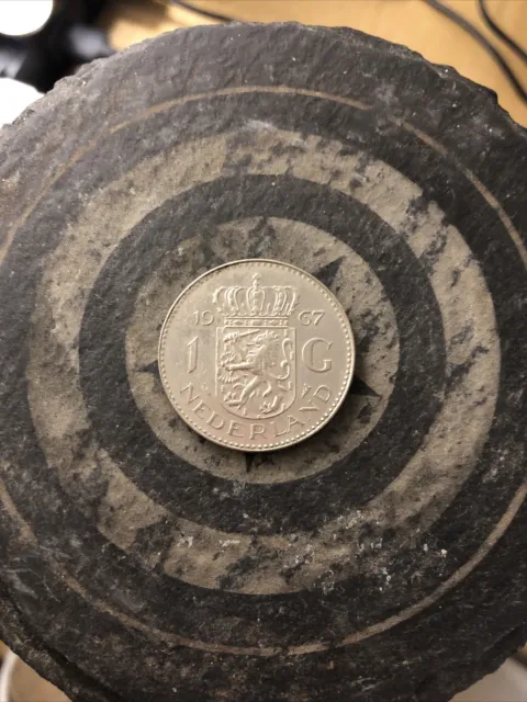Netherlands 1 Gulden 1967 Nickel Coin - Queen Juliana - Crowned Lion Shield