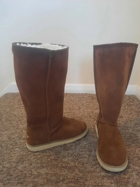 ** River Island Stivali Al Ginocchio Aderenti Marroni In Finta Pelle Scamosciata Taglia 2 Ragazze Anziane **