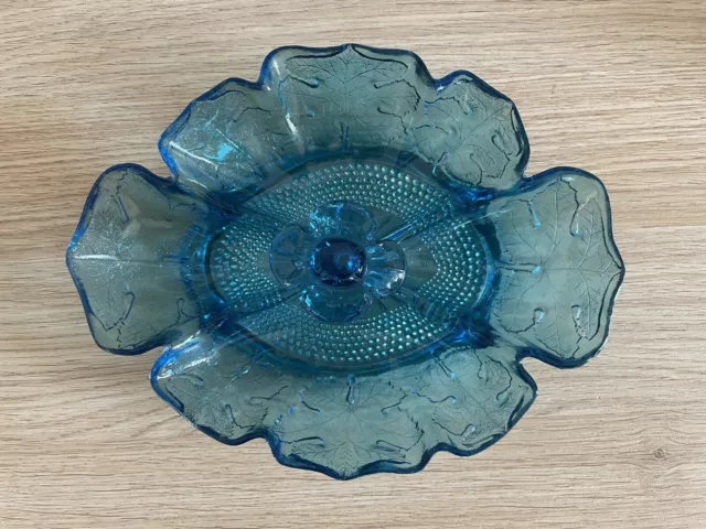 Nouveau Vidrio Prensado Cuenco Decorativo Centro de Mesa Azul Turquesa Antiguo