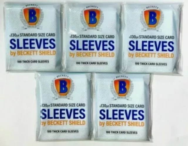 5 Pk Lot 100 Ct Beckett Shield Thick 130Pt + Soft Sleeves No Pvc 2.5*3.5 500 Ttl