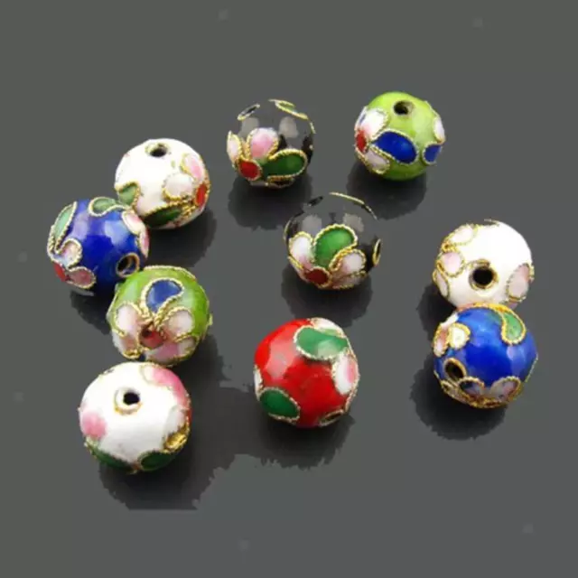 30 Pieces 10mm Handmade Round Enamel Cloisonne Beads DIY