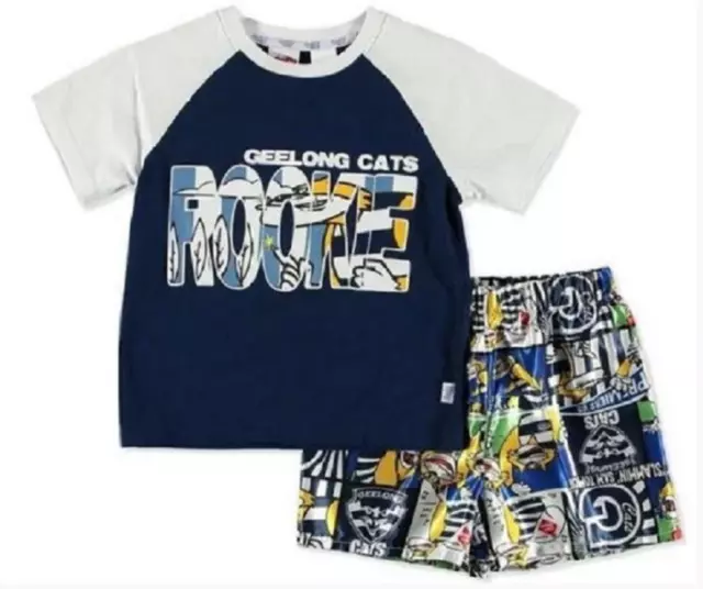 Geelong Cats Official AFL Toddler Summer Pyjamas Satin Boxers T-shirt Tee