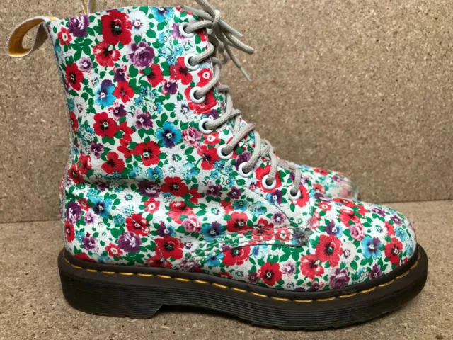 RARE DR. MARTENS Pascal Floral Pink White Leather Pink Boots
