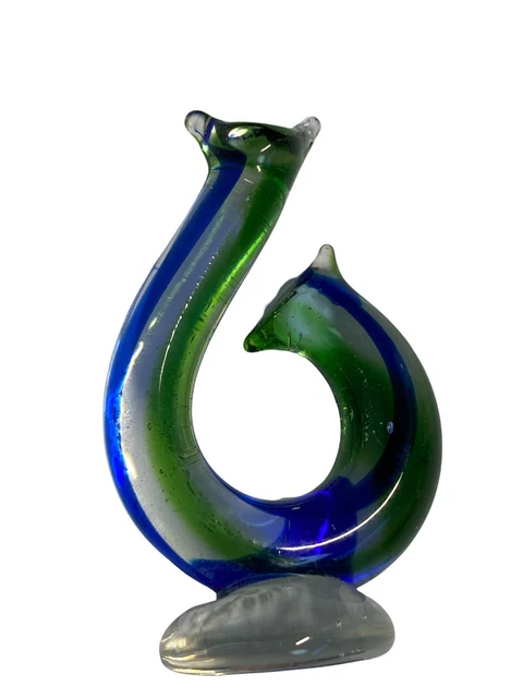 Hand Crafted Art Glass Fish Hook Hei Matau For Strength Prosperity 2” Blue Green