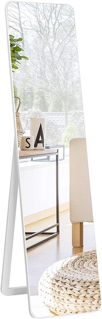 GYMAX Specchio da Terra, Specchio da Parete, Inclinazione Regolabile, con Cornice in Legno Rettangolare, per Camera da Letto, Specchiera Moderna, 37 x 50 x 148 cm (Bianco