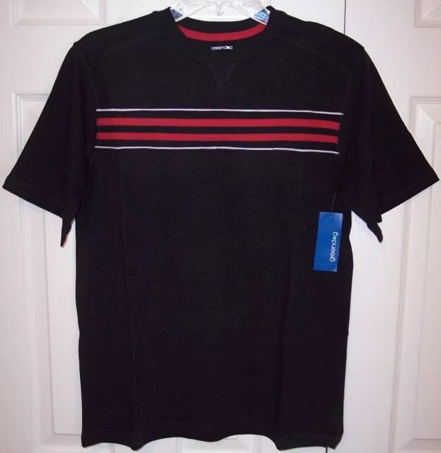NWT Greendog Boy's SS Black with Red Stripes 100% Cotton Knit Shirt, S, M or L