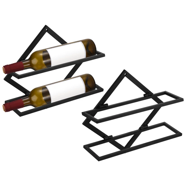 Wall Mounted Wine Rack 2 Set Metal Wine Bottle Holder for Home Kitchen Bar Black