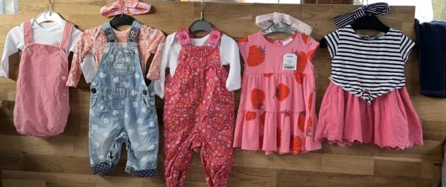 Baby Girls Outfit Bundle 3-6 Months Denim Romper Floral Dungaree Lace Dress